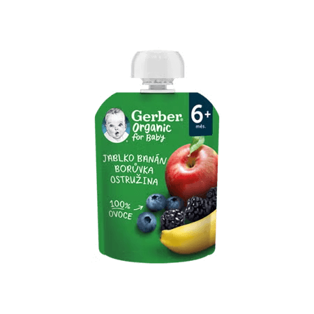 GERBER Organic kapsička jablko, banán, borůvka a ostružina 90 g