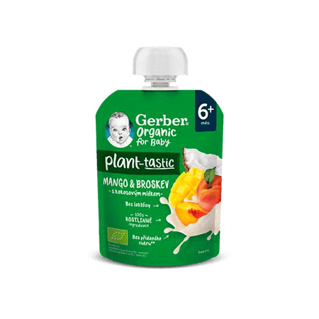 GERBER Organic ovocná kapsička mango a broskev s kokosovým mlékem 80 g