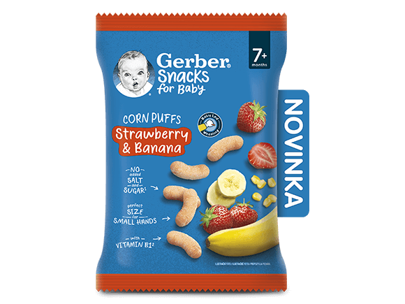 GERBER Snacks kukuřičné křupky jahoda a banán 28 g