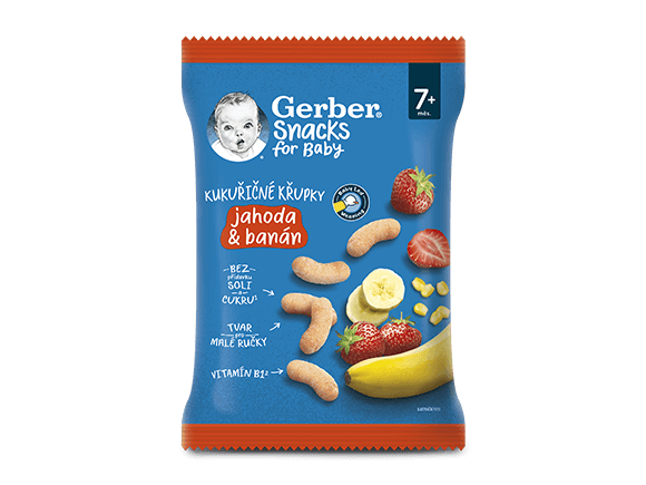 GERBER Snacks kukuřičné křupky jahoda a banán 28 g