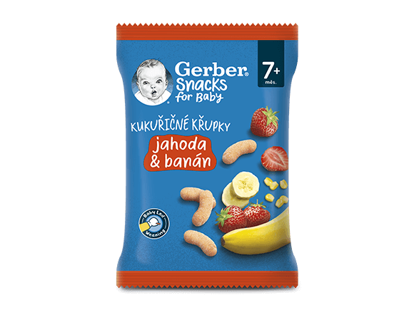 GERBER Snacks kukuřičné křupky jahoda a banán 28 g