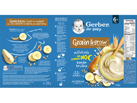 GERBER mléčná kaše banán a hruška 200 g