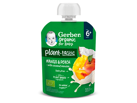 GERBER Organic ovocná kapsička mango a broskev s kokosovým mlékem 80 g