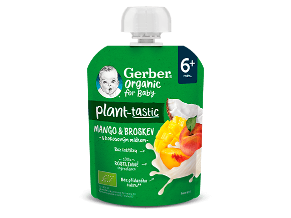 GERBER Organic ovocná kapsička mango a broskev s kokosovým mlékem 80 g