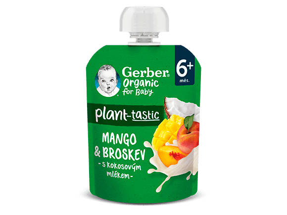 GERBER Organic ovocná kapsička mango a broskev s kokosovým mlékem 80 g
