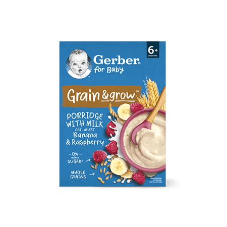 GERBER mléčná kaše pšenično-ovesná banán a malina 200 g