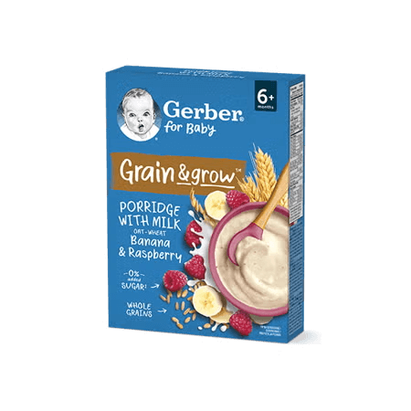 GERBER mléčná kaše pšenično-ovesná banán a malina 200 g