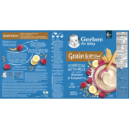 GERBER mléčná kaše pšenično-ovesná banán a malina 200 g