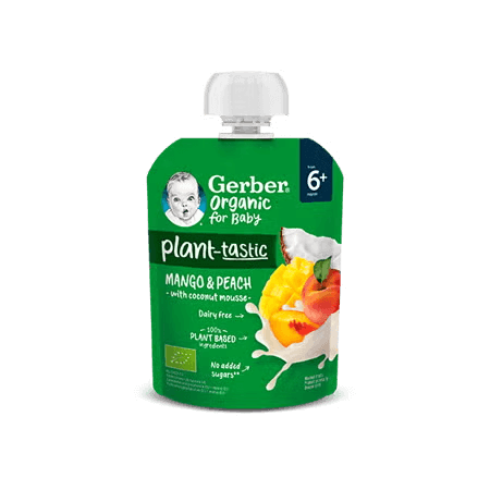 GERBER Organic ovocná kapsička mango a broskev s kokosovým mlékem 80 g
