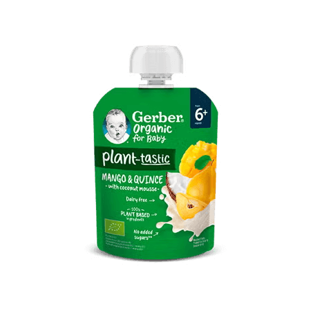 GERBER Organic ovocná kapsička mango a kdoule s kokosovým mlékem 80 g