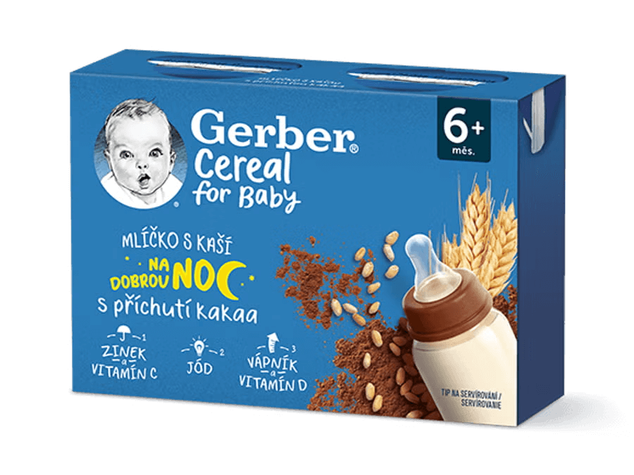 GERBER Cereal mlíčko s kaší s příchutí kakaa 2x200 ml
