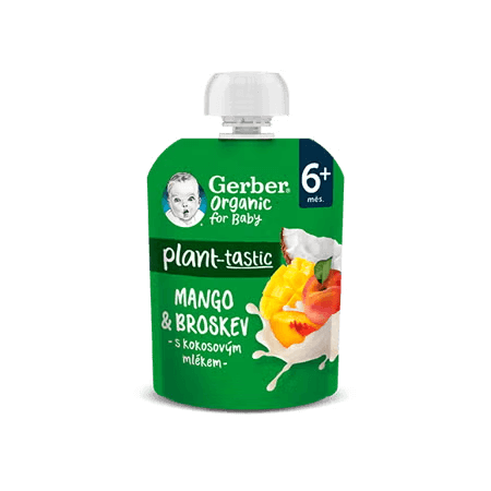 GERBER Organic ovocná kapsička mango a broskev s kokosovým mlékem 80 g