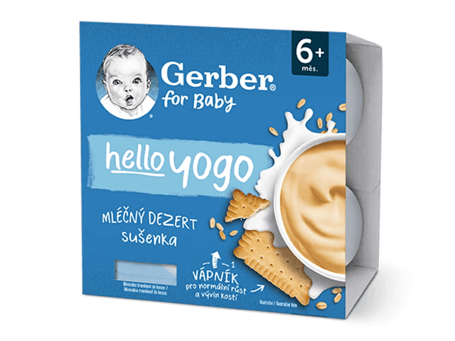 GERBER hello yogo mléčný dezert se sušenkami 4x100 g