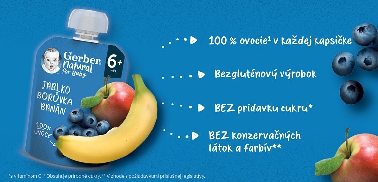 Benefity kapsička GERBER Natural jablko, borůvka a banán 90 g