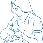Sediaca mamička pri dojčení