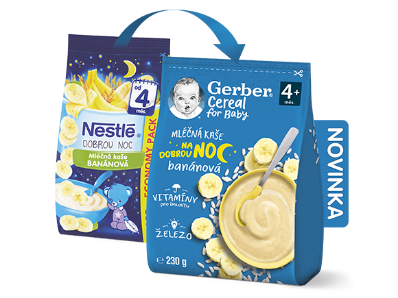 GERBER Cereal mléčná kaše banánová Dobrou noc_záměna GERBER Cereal mléčná kaše banánová Dobrou noc_záměna