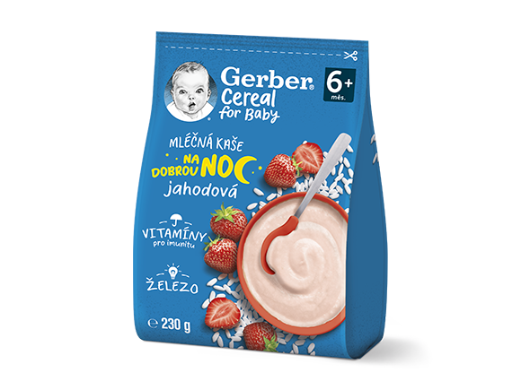 GERBER Cereal mléčná kaše jahodová Dobrou noc
