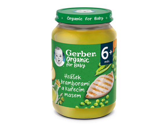 GERBER Organic dětský příkrm hrášek s bramborami a kuřecím masem 190 g_T569.png