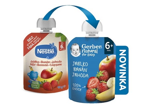 GERBER Natural kapsička jablko, banán a jahoda_záměna