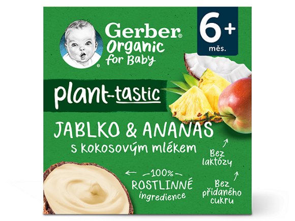 GERBER Organic rostlinný dezert s kokosovým mlékem jablko a ananas