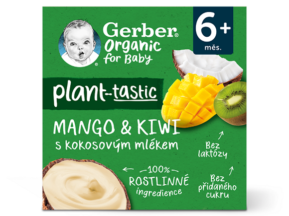 GERBER Organic dezert s kokosovým mlékem mango a kiwi