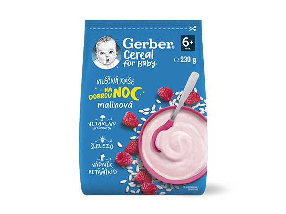 GERBER Cereal mléčná kaše malinová