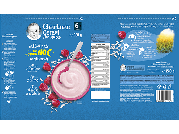 GERBER Cereal mléčná kaše malinová_obal