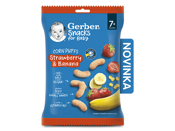 GERBER Snacks kukuřičné křupky jahoda a banán