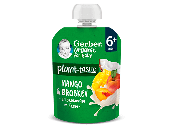 GERBER Organic ovocná kapsička mango a broskev s kokosovým mlékem 80 g