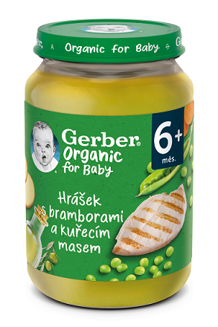 GERBER Organic dětský příkrm hrášek s bramborami a kuřecím masem 190 g_T569.png