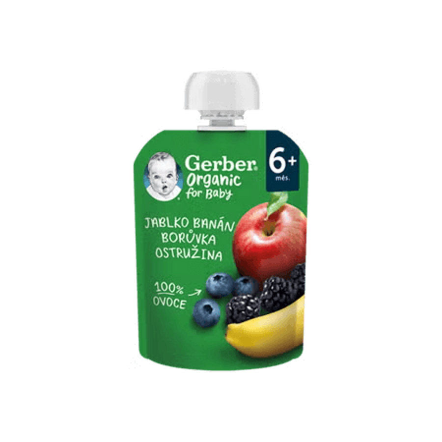 GERBER Organic kapsička jablko, banán, borůvka a ostružina 90 g