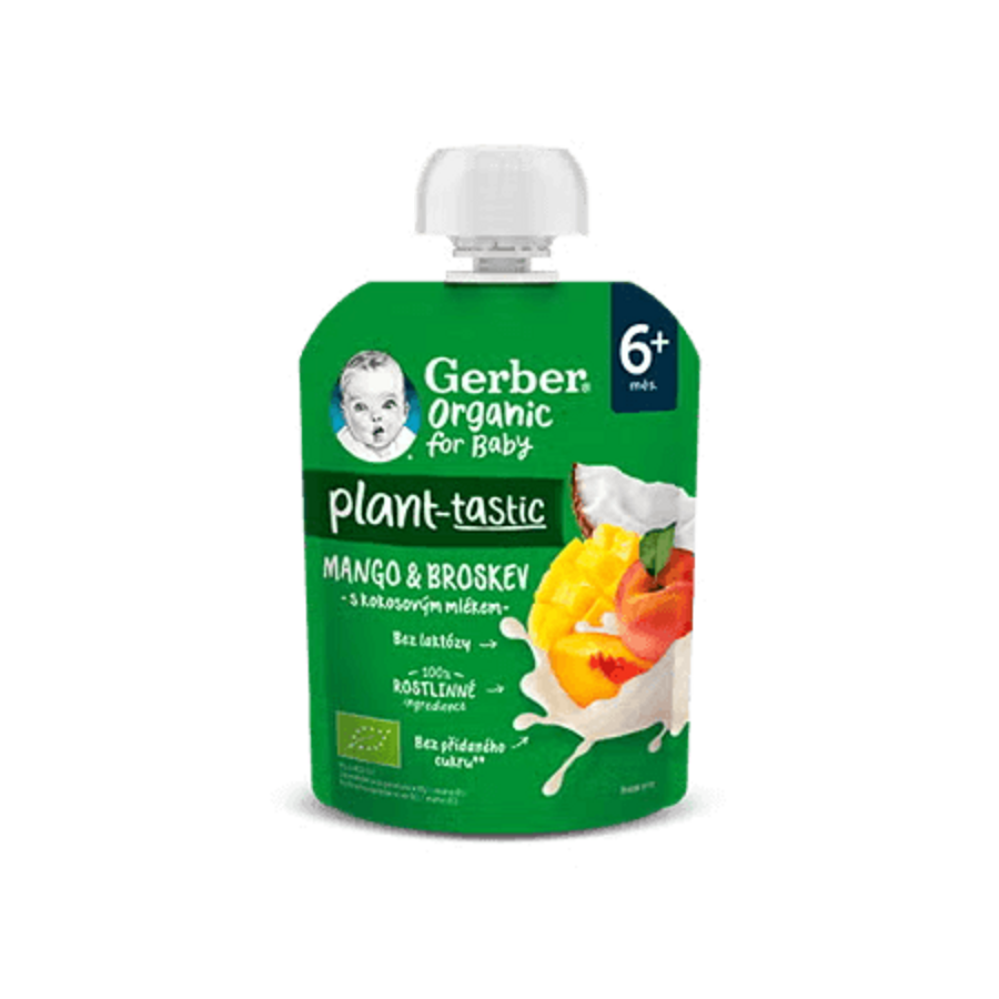 GERBER Organic ovocná kapsička mango a broskev s kokosovým mlékem 80 g