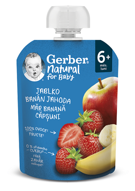 GERBER Natural kapsička jablko, banán a jahoda_T1 GERBER Natural kapsička jablko, banán a jahoda_T1