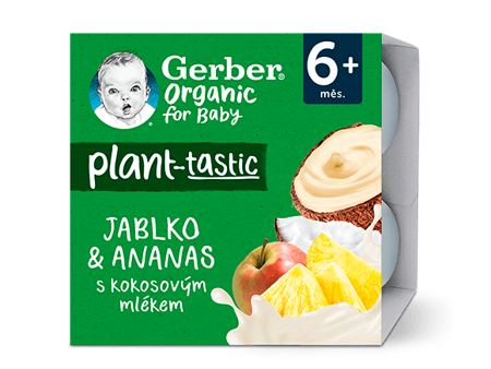 GERBER Organic 100% rostlinný dezert jablko a ananas GERBER Organic 100% rostlinný dezert jablko a ananas_hero