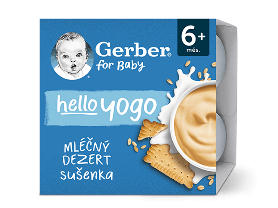 GERBER hello yogo mléčný dezert se sušenkami 4x100 g