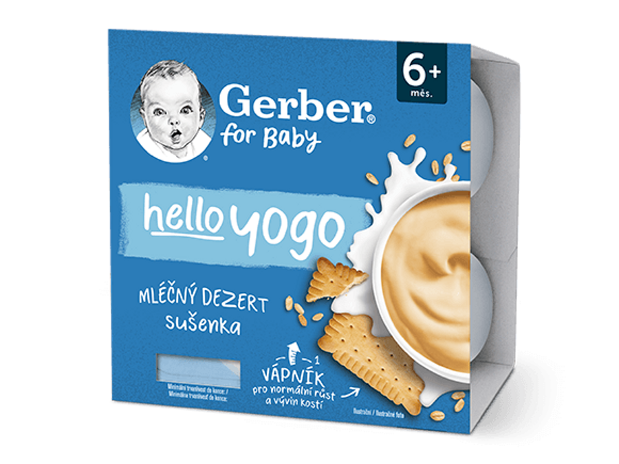 GERBER hello yogo mléčný dezert se sušenkami 4x100 g