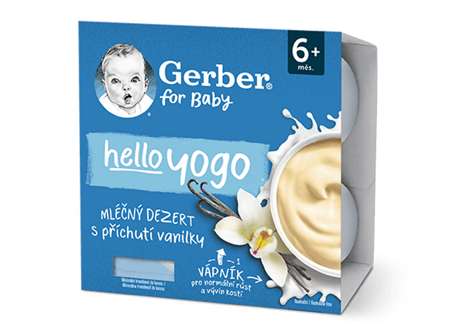 GERBER hello yogo mléčný dezert s příchutí vanilky 4x100 g GERBER hello yogo mléčný dezert s příchutí vanilky 4x100 g
