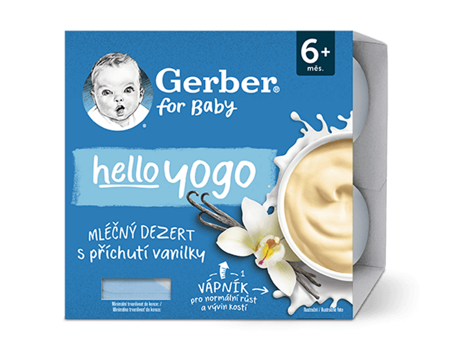 GERBER hello yogo mléčný dezert s příchutí vanilky 4x100 g GERBER hello yogo mléčný dezert s příchutí vanilky 4x100 g