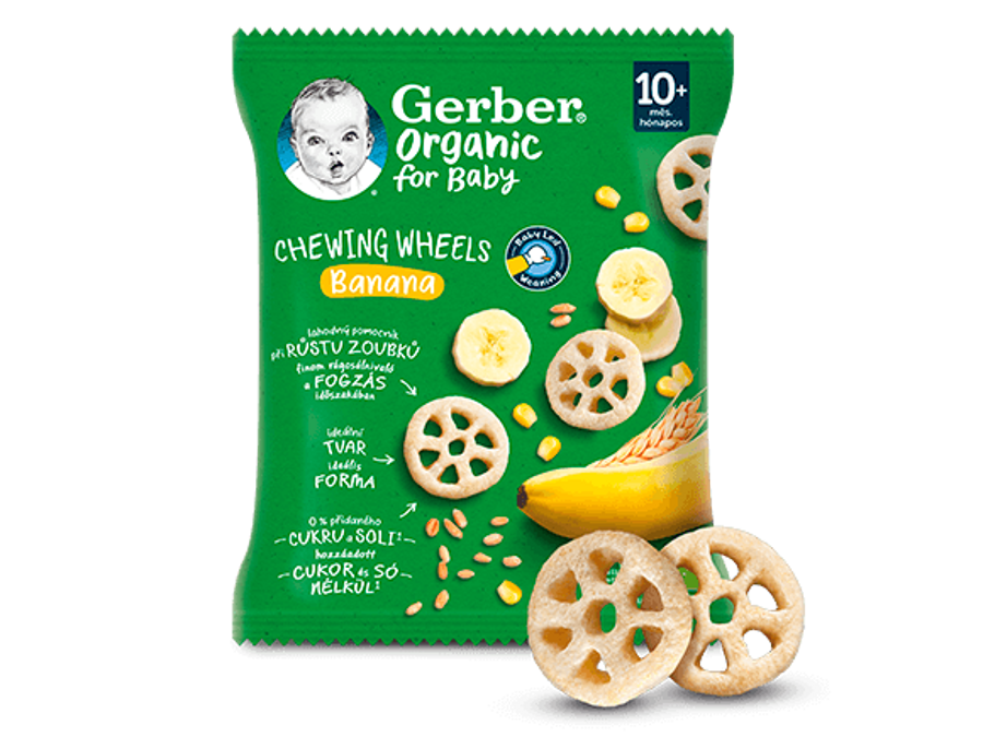 GERBER Organic chewing wheels křupavá kolečka s banánem 28g