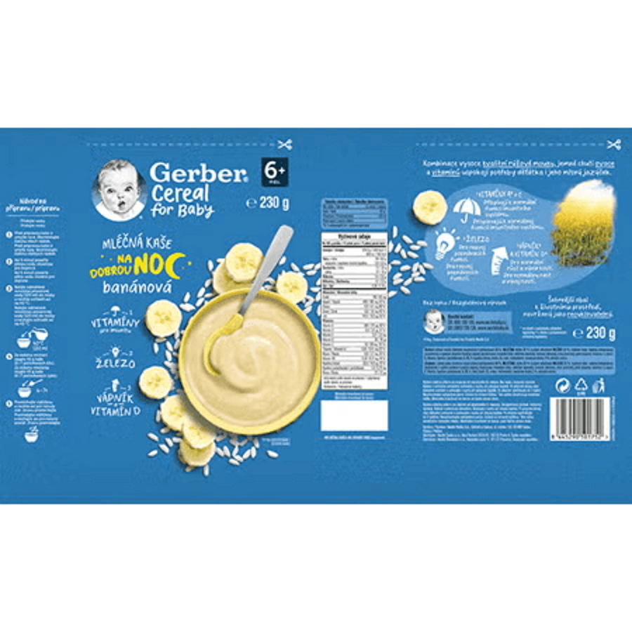 GERBER Cereal mléčná kaše banánová na dobrou noc 230 g