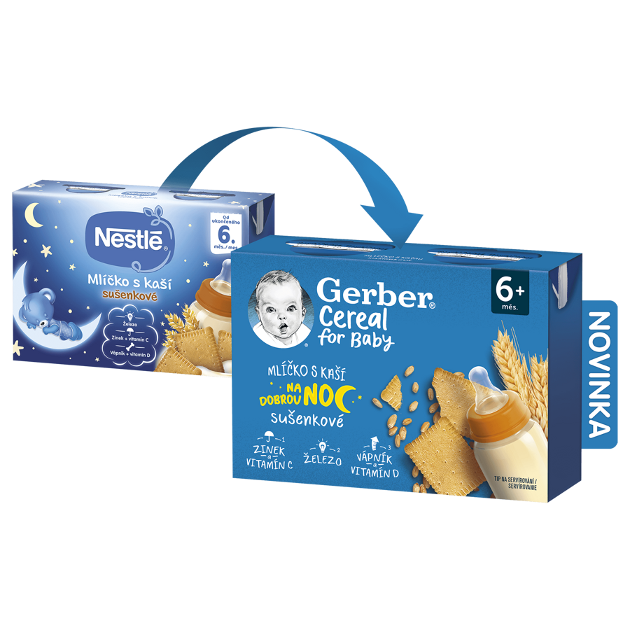GERBER Cereal mlíčko s kaší sušenkové 2x200 ml GERBER Cereal mlíčko s kaší sušenkové 2x200 ml