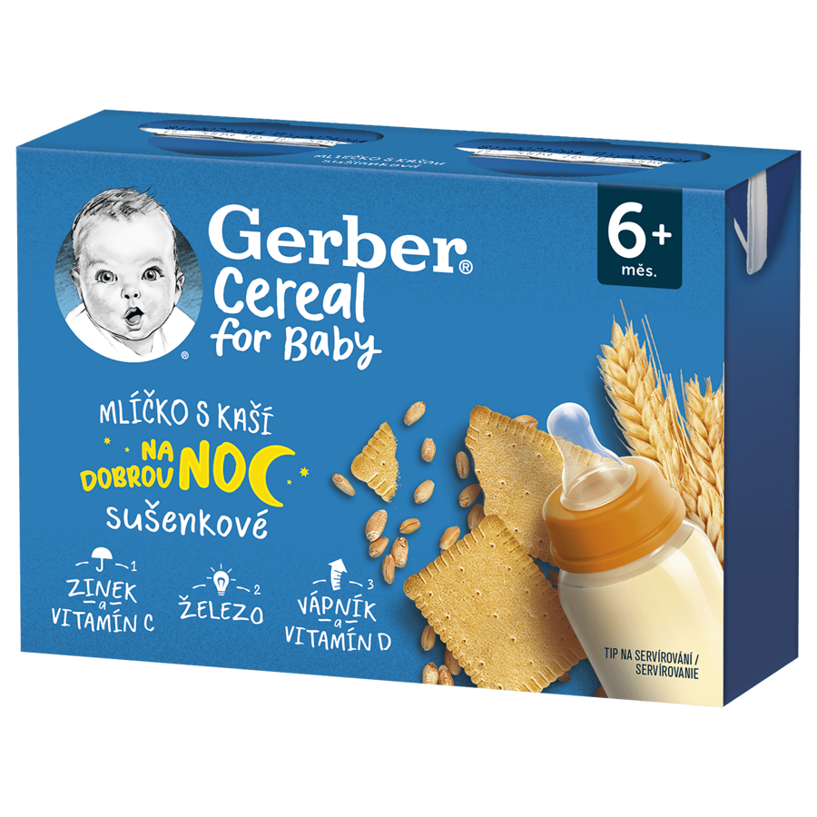 GERBER Cereal mlíčko s kaší sušenkové 2x200 ml GERBER Cereal mlíčko s kaší sušenkové 2x200 ml