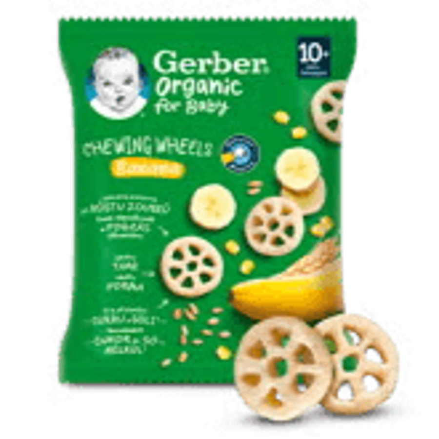 GERBER Organic chewing wheels křupavá kolečka s banánem 28 g