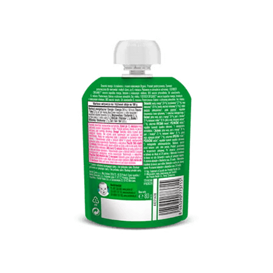 GERBER Organic ovocná kapsička mango a broskev s kokosovým mlékem 80 g