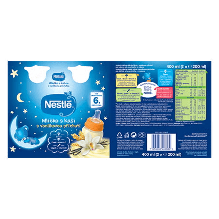 NESTLÉ Mlíčko s kaší​  s vanilkovou příchutí 2 x 200 ml