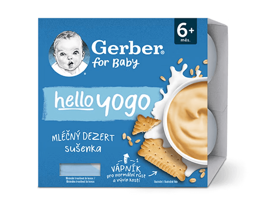 GERBER hello yogo mléčný dezert se sušenkami 4x100 g