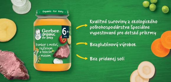 GERBER Organic dětský příkrm zelenina s telecím masem 190 g