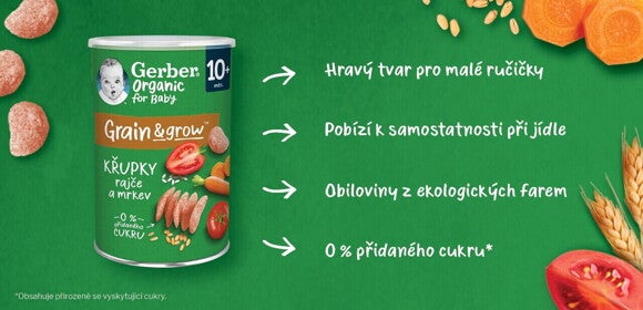 GERBER Organic křupky s rajčaty a mrkví GERBER Organic křupky s rajčaty a mrkví
