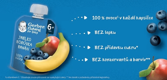 GERBER Natural kapsička jablko, borůvka a banán GERBER Natural kapsička jablko, borůvka a banán