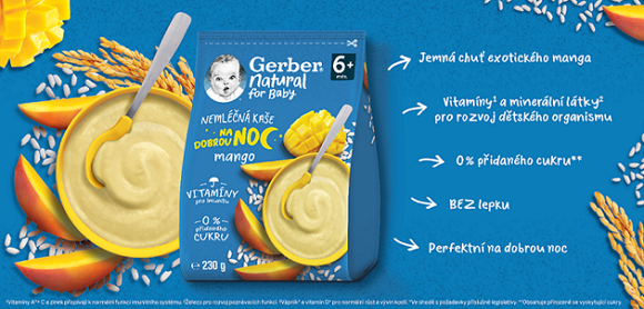 GERBER Natural nemléčná kaše mango benefity GERBER Natural nemléčná kaše mango benefity